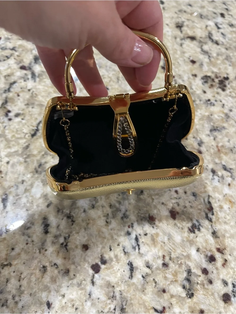Gold Rhinestone-Accent Evening Top-Handle Clutch